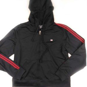 Ralph Lauren Polo Zip Up Hooded Track Jacket Black Red Stripes Size M 36" Chest